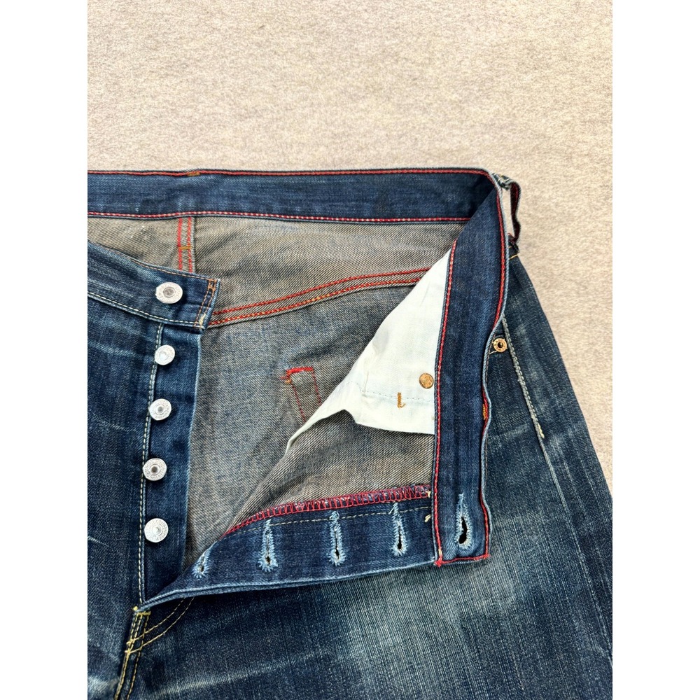 Levis 501 Jeans Mens 36x32 Blue Whiskered Denim Straight Leg Dark Wash Logo - Picture 7 of 15